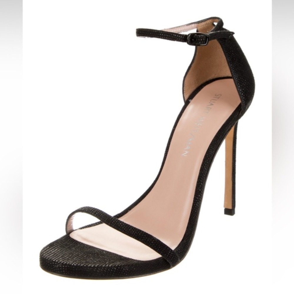 Stuart Weitzman Nudist Goosebump Leather Heels Black - Size 8